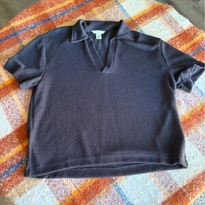 Dark gray V-Neck Knit Top